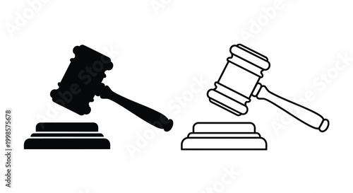 Two gavel illustrations one solid and one outlined a legal silhouette