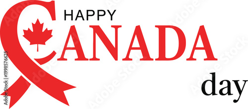 Happy canada day celebrating canadian pride with festive red ribbon design
