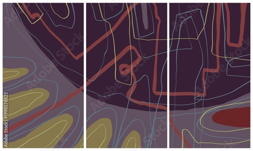 Modern interior triptych. The picture is painted by hand on a tablet.