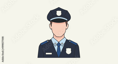 Police officer illustration with uniform and hat against a light background