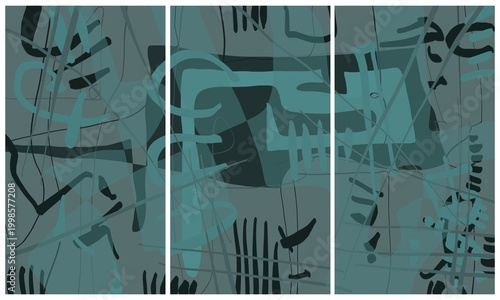 Modern interior triptych. The picture is painted by hand on a tablet.