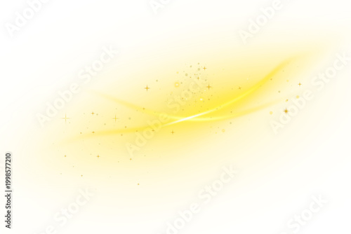 Golden lines with multiple sparkling, bright, shimmering light effects. Magical, glittering swirl for web design and fairytale decor, PNG