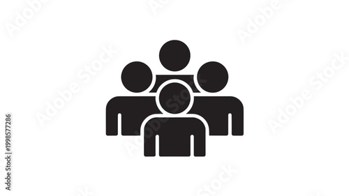 Teamwork Icon with People Silhouette for Business Cooperation and Leadership, Minimalist Black Vector Group Symbol Isolated on White