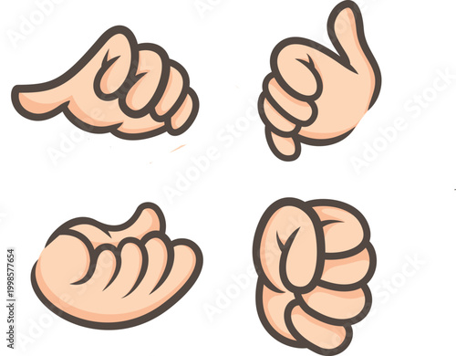 Photos Set of cartoon hand gestures including thumbs up and fist for communication and