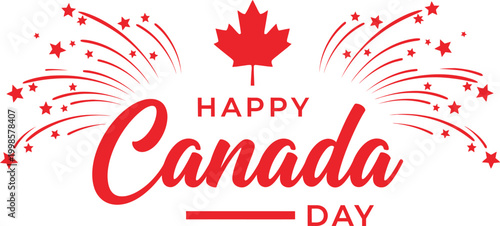 Happy canada day vibrant fireworks and maple leaf celebration image