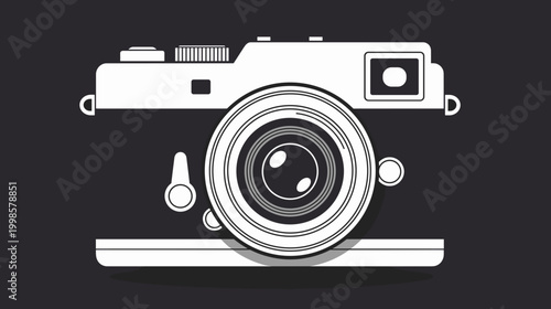 Vintage camera illustration in monochrome design on black background  