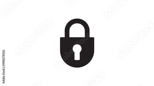 Padlock Security Icon, Black Minimalist Lock Silhouette for Cyber Security, Privacy, and Data Protection Concepts