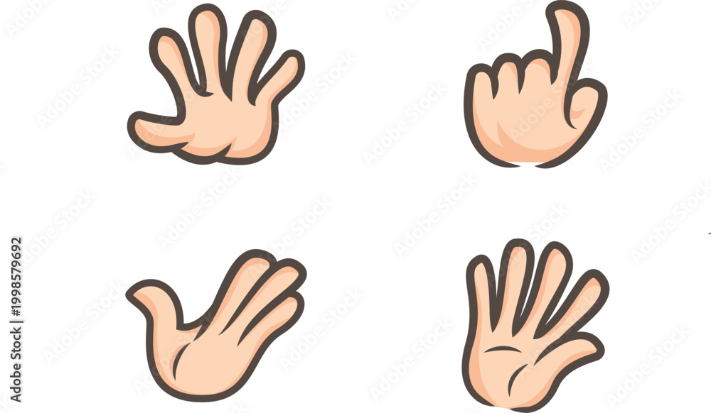 Fototapeta premium Set of cartoon hand gestures vector icons for pointing counting and communication isolated on white background