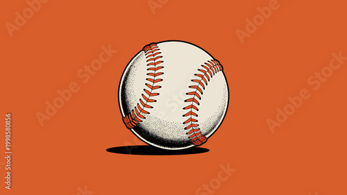 Baseball with red stitching on orange background