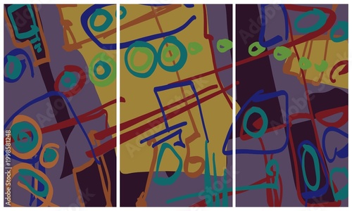 Modern interior triptych. The picture is painted by hand on a tablet.