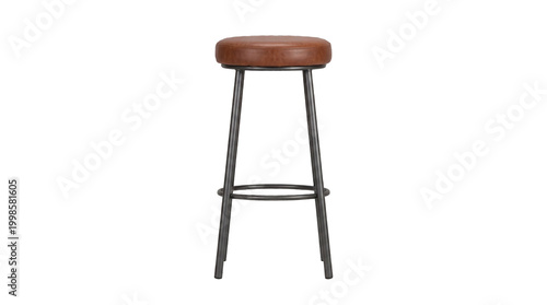 Contemporary brown upholstered bar stool with a sleek black metal frame. Ideal for modern kitchen islands, home bars, and commercial settings