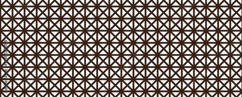 Geometric lattice pattern with triangular shapes. Dark brown decorative screen or panel design on white background. Horizontal seamless vector illustration.