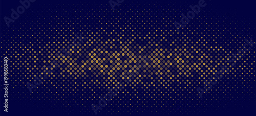Dark blue vector banner with circles, spheres. Abstract spots. Background of Art bubbles in halftone style with colored gradient. Eps10