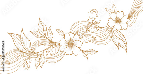 Elegant Golden Floral Line Art Illustration