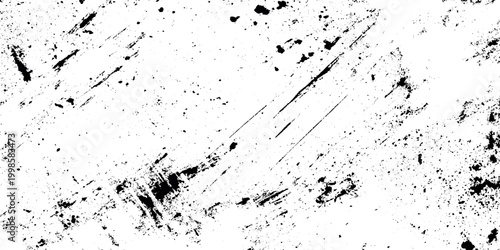 Grunge texture background with black splatters and scratches on white vector illustration for creative design projects