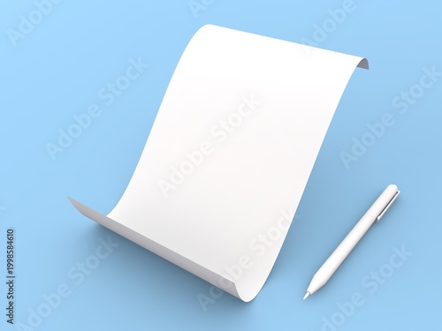Photos White paper and pen on a light blue background ready for writing notes or messag