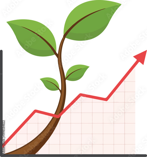 Business growth shown as plant growing into graph