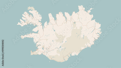 Modern minimalist vector map of Iceland. High-quality SVG illustration of the island's coastline, Reykjavik, and geographic layout for travel posters, infographics, and web design.