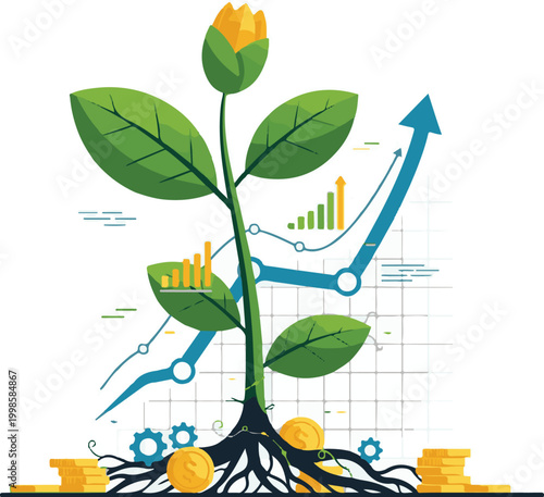 Business growth shown as plant growing into graph