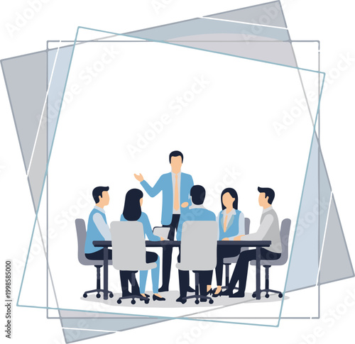 Office meeting inside glass-like abstract frame