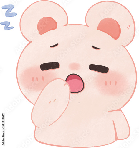 Cute Bear Yawning Sleepy Expression Kawaii