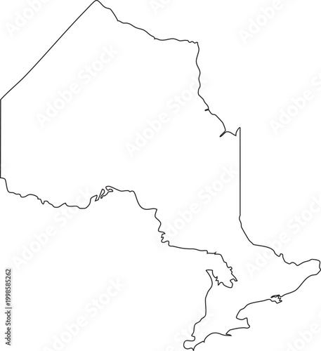 Black and white outline map of ontario, canada, showing borders