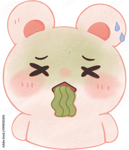 Cute Bear Feeling Sick Nauseous Kawaii Pastel Cartoon