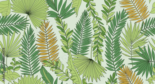 Tropical green fern leaf patterns.