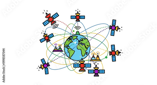 Satellites Orbiting Around The Earth Globe.