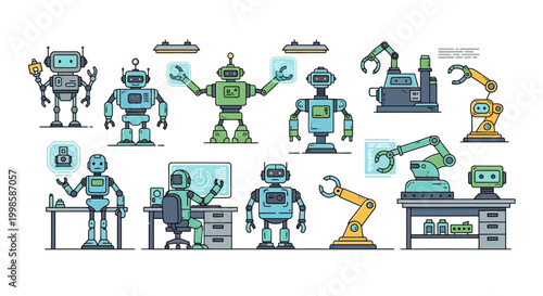 Robots Working At Various Stations.