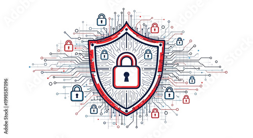 Shield with padlock security symbol icon.