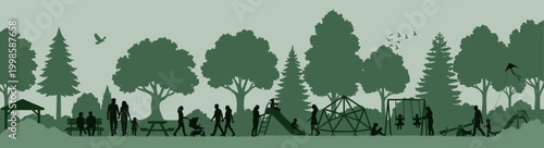 Fotografía Day at the Park Vector Illustration, Architecture Design Style