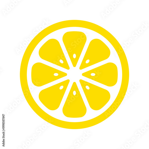 Lemon fruit. Yellow slice lemons. Citrus icon pattern for spring and summer design. Abstract cute orange limon patern. Simple lemonade prints. Section isolated on white background. Vector illustration