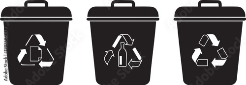 recycling bins with paper glass and plastic symbols high quality professional detailed modern