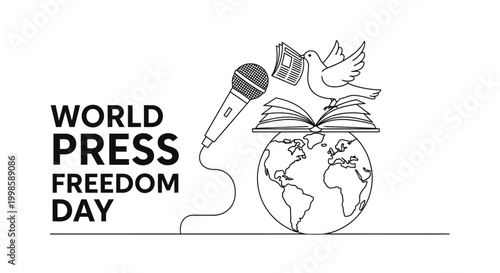 world press freedom day illustration with microphone globe book and dove