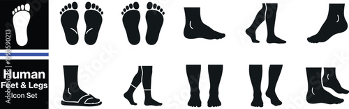 Foot and Leg Silhouette Icon Set – Human Anatomy, Posture and Walking Positions Vector Collection