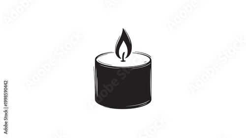 Candle Lit Flame Icon for Meditation, Memorial, Peace, and Spirituality Symbols Isolated on White
