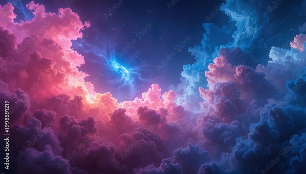 Fototapeta premium Dramatic storm clouds with vibrant lightning strike over dark sky at dusk