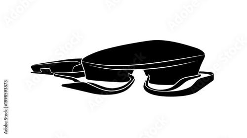 Vector silhouette of swimming goggles with curved straps and dual lenses, water sports gear, minimalist functional art