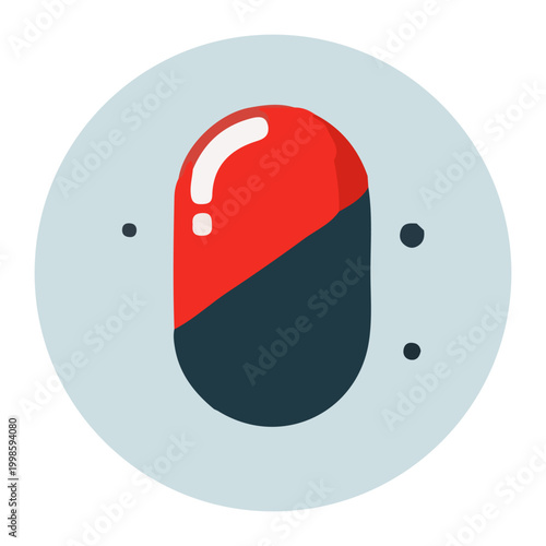 Red and Black Capsule Pill Medicine Icon Vector Illustration