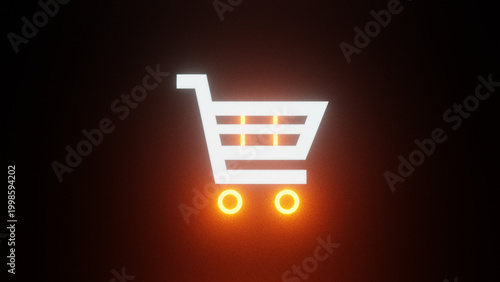 Neon Shopping Cart Icon Glowing E-commerce Background