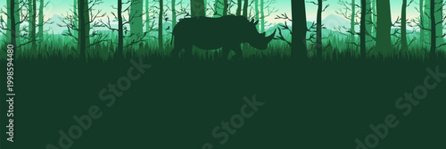 Mint green forest vector background for rhino wildlife campaigns