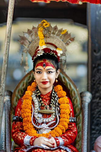 smiling picture of Living Goddess Kumari of Nepal