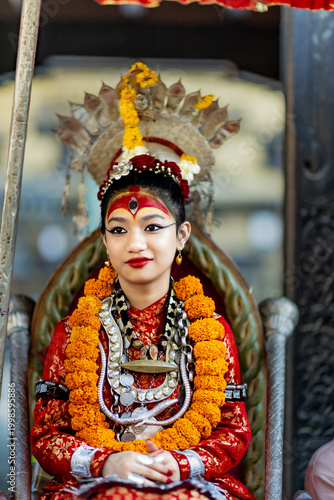 smiling picture of Living Goddess Kumari of Nepal