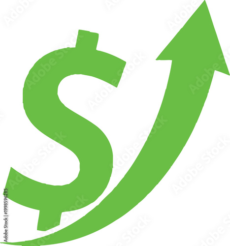 Green dollar sign with arrow Vector