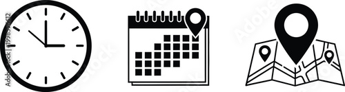 Time date and map icons Vector