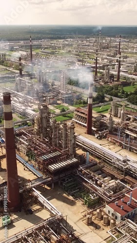 Aerial View of Modern Oil Refinery and Petrochemical Production Plant. Vertical video