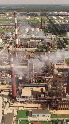 Aerial View of Oil Refinery and Industrial Processing Plant. Vertical Video
