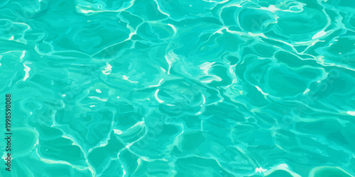 Bright turquoise water ripples background with shimmering sunlight caustics and abstract liquid texture in a pool