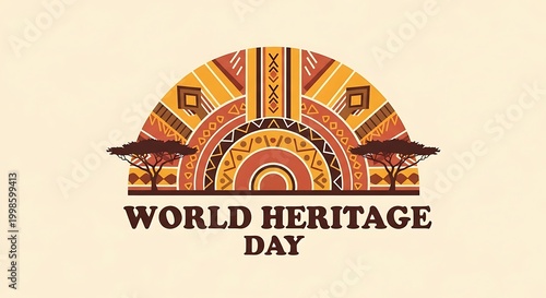 Colorful World Heritage Day Illustration Featuring African Inspired Artwork and Trees